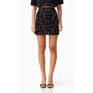Elliatt Eris Velvet Floral Cut Out Mini Skirt Black Womens Size XL New